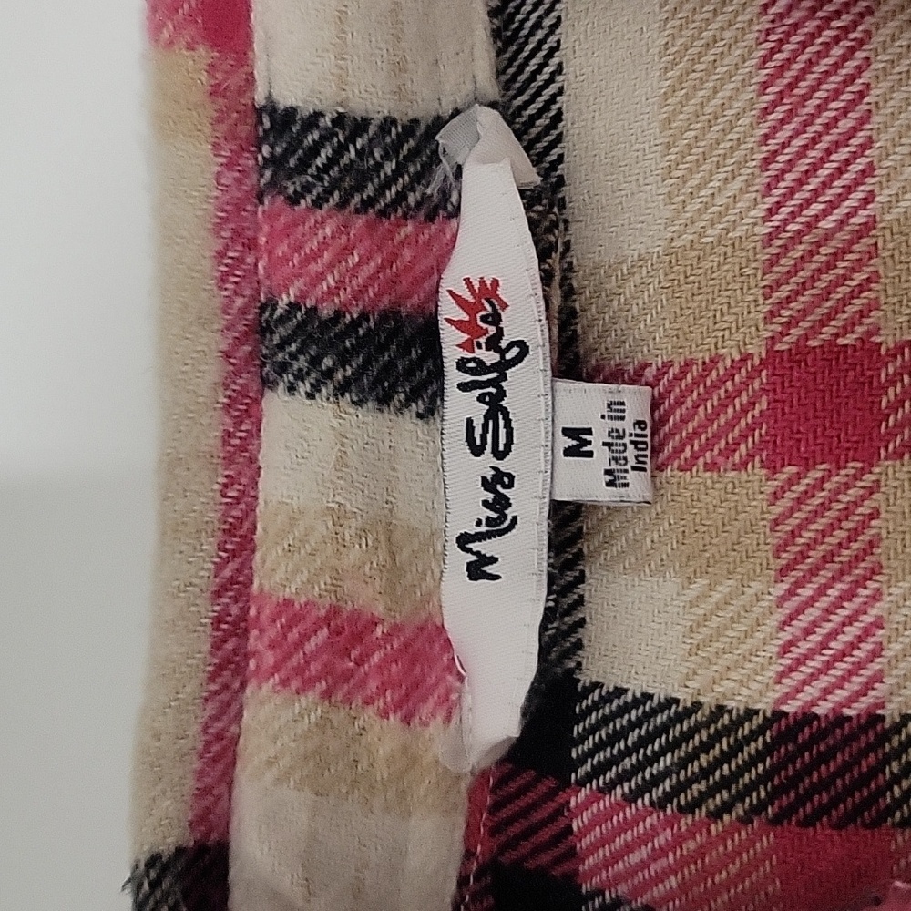 MISS SELFIE WOMEN'S FLANNEL PLAID BUTTON DOWN COLLARD SHAKET SHIRT  PIN… - Picture 11 of 11